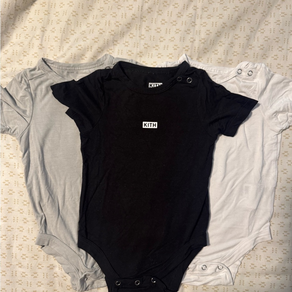Kith Kids Black, Gray, and White Bodysuit Set